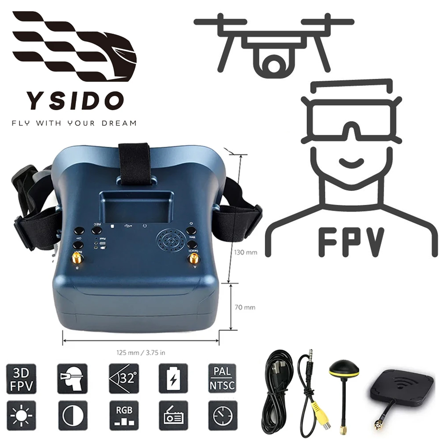 Gafas FPV 008D 5,8G 40CH 4,3 p - Drone Racing Goggles reseña y precio